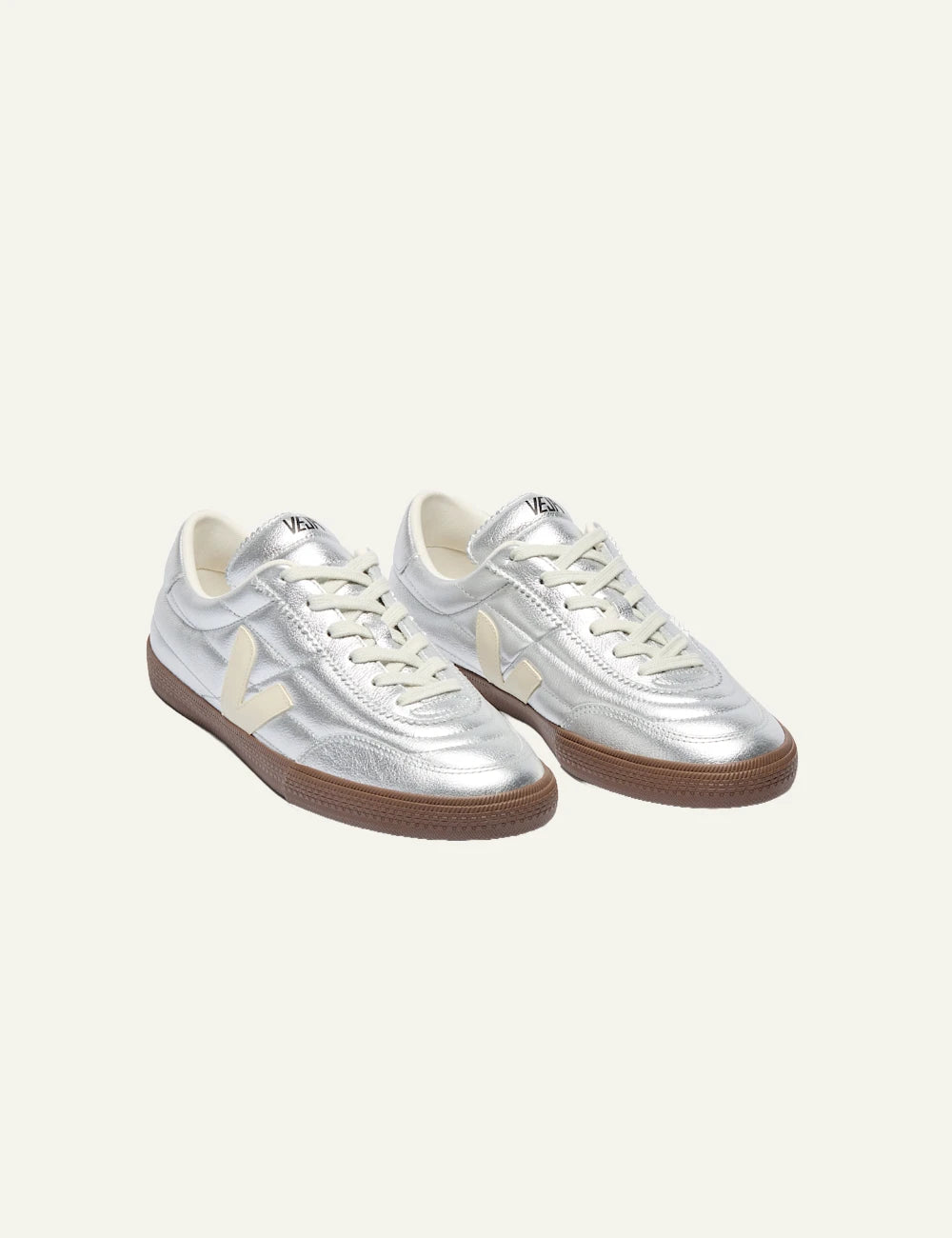 veja panenka organic leather sneakers silver with gum sole top view