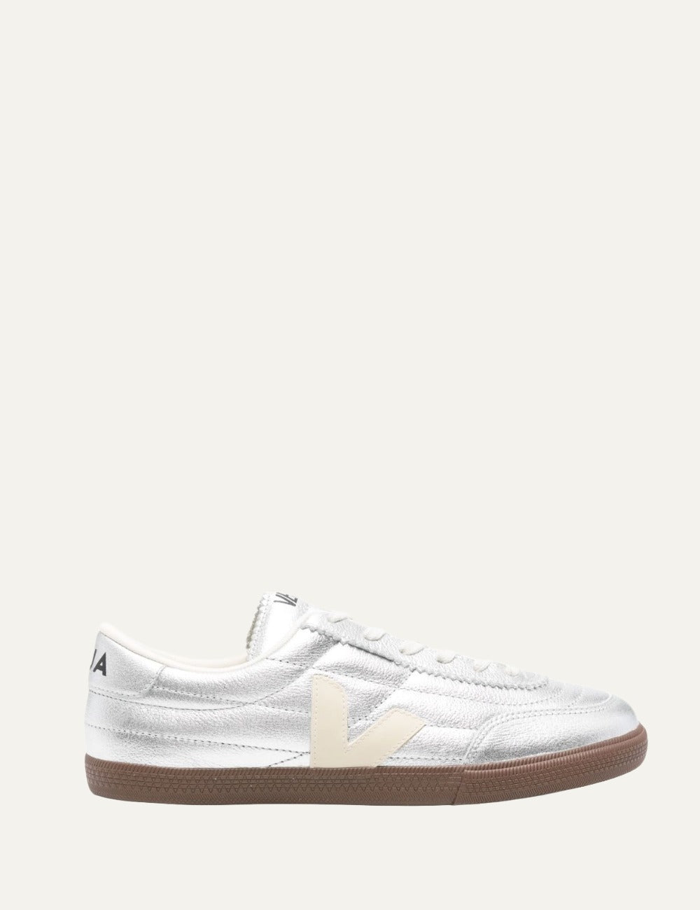 veja panenka organic leather sneakers silver with gum sole side view