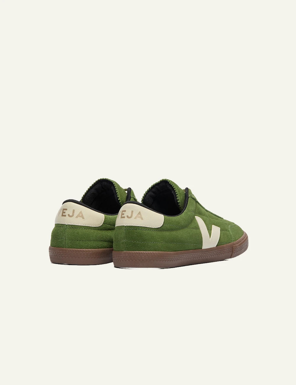 veja panenka suede sneakers green with gum sole back view