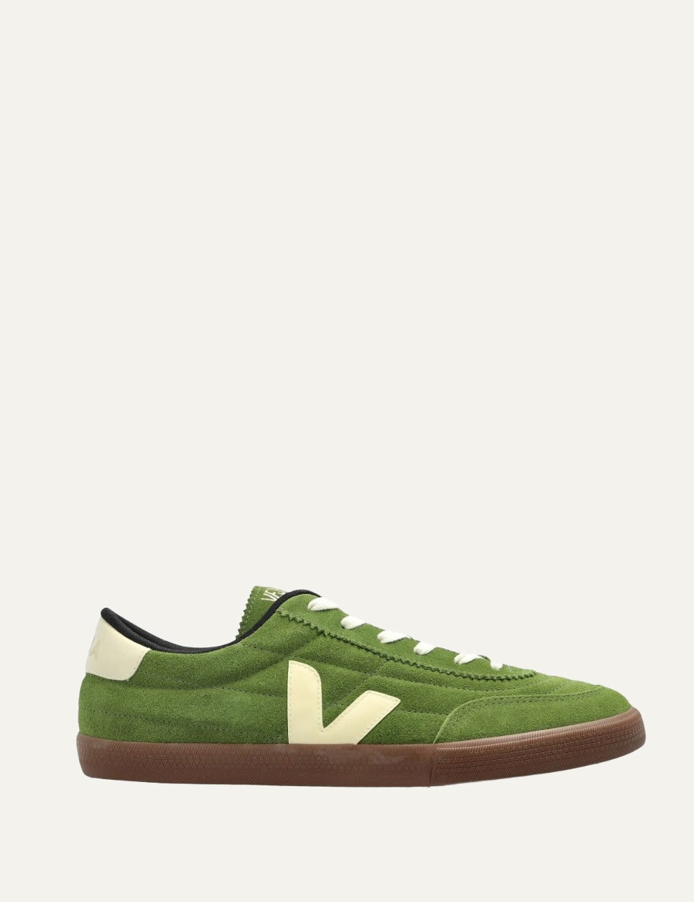 veja panenka suede sneakers green with gum sole side view