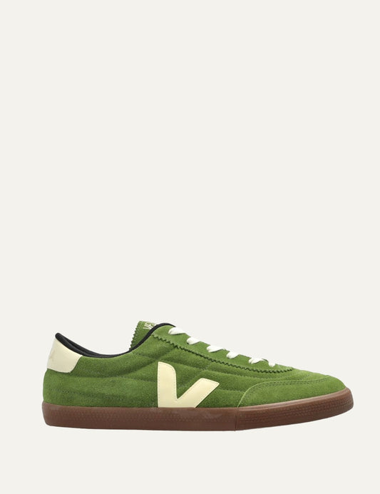 veja panenka suede sneakers green with gum sole side view