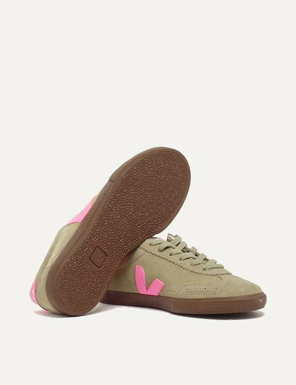 veja suede sneakers beige pink gum top view