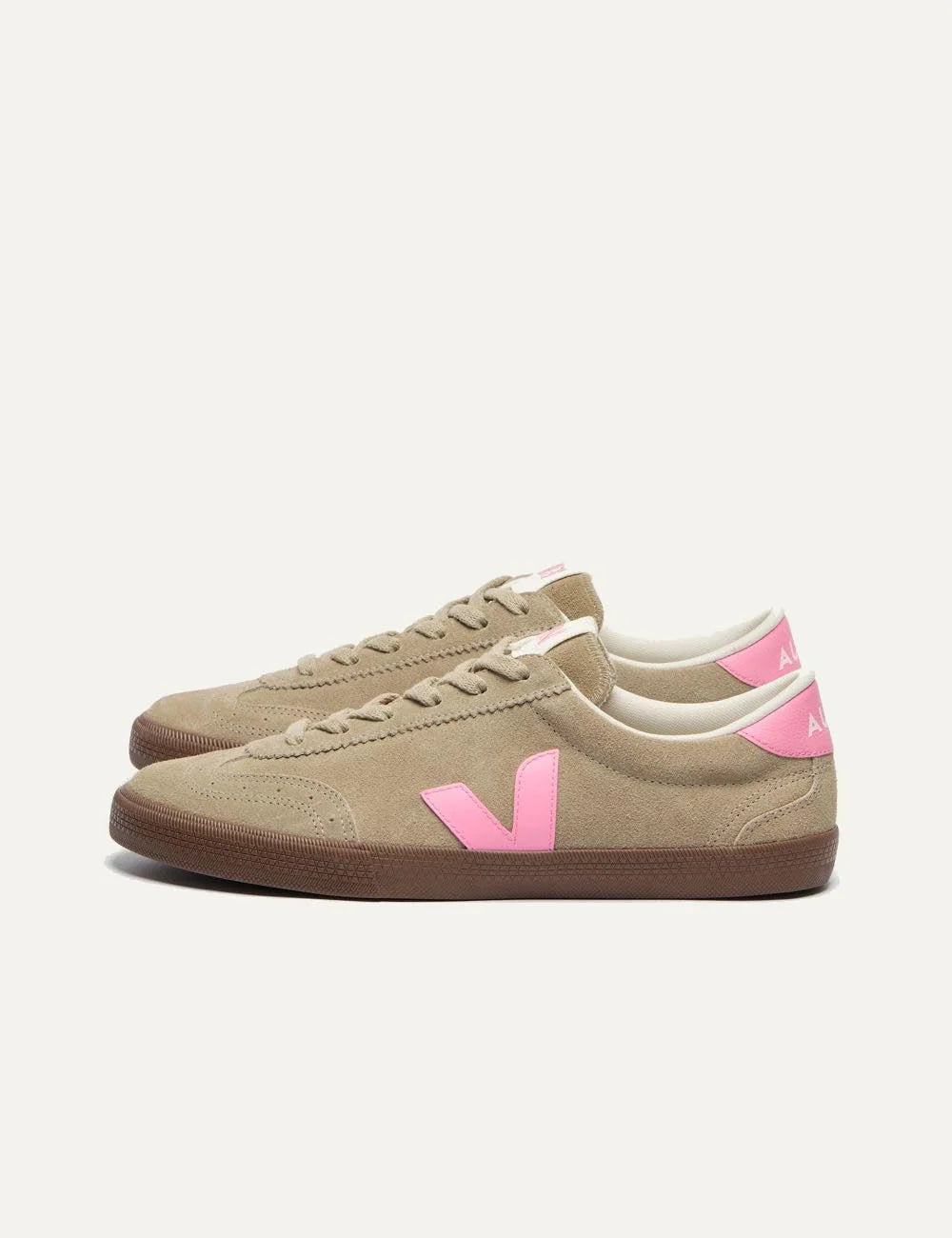 veja suede sneakers beige pink gum profile view