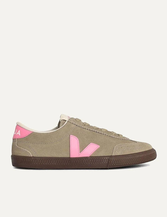 veja suede sneakers beige pink gum side view