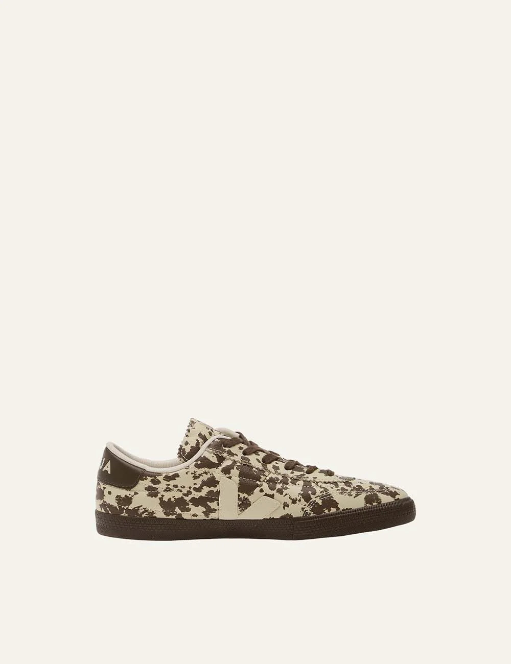 VEJA unisex Panenka leather sneakers with cream and brown animal print and brown rubber sole