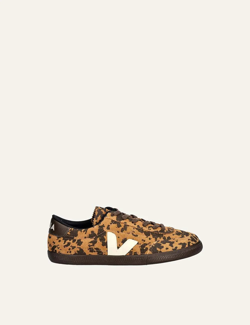 VEJA unisex Panenka suede sneakers with brown and black animal print and cream V logo
