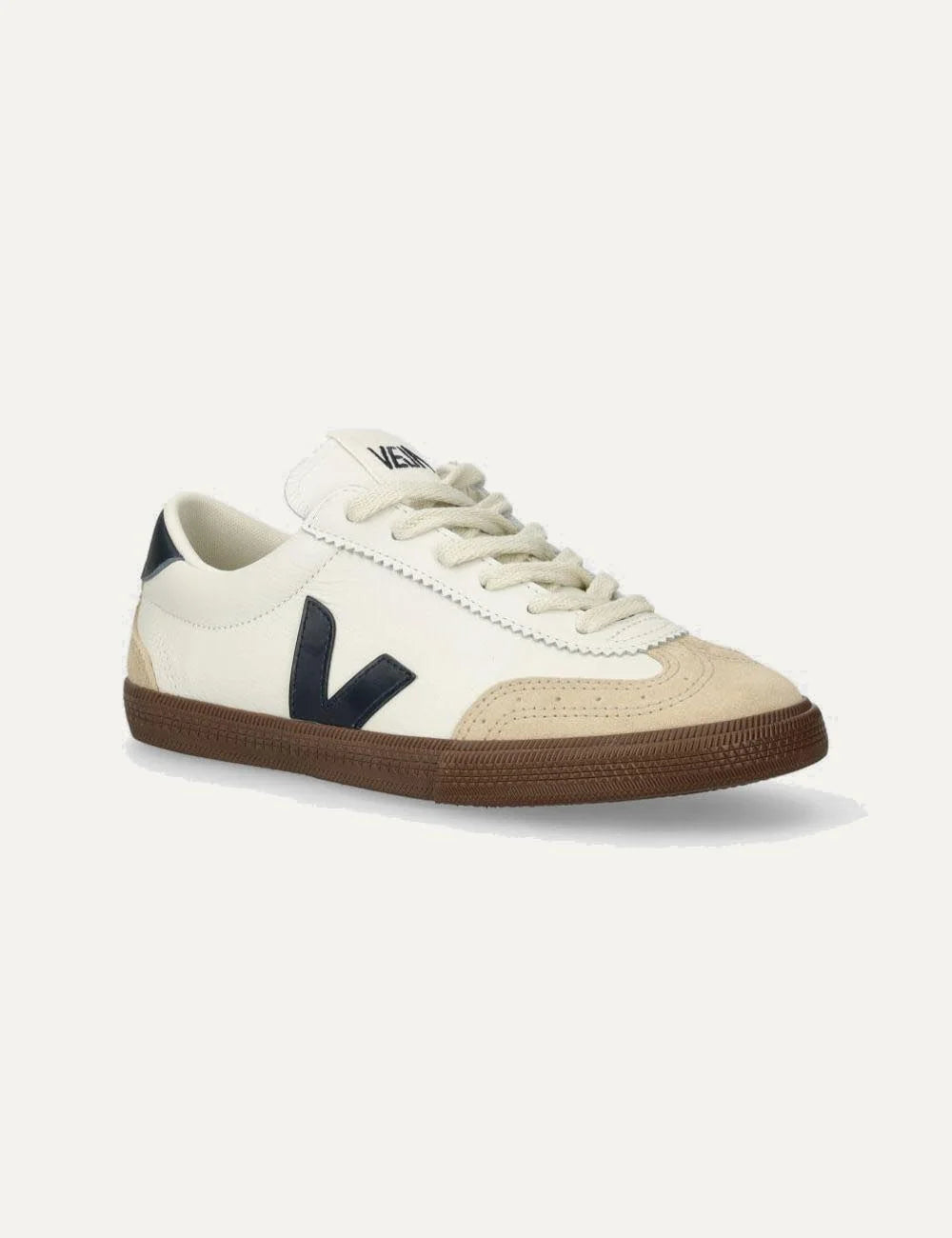 veja v-10 leather sneakers white navy gum angled view