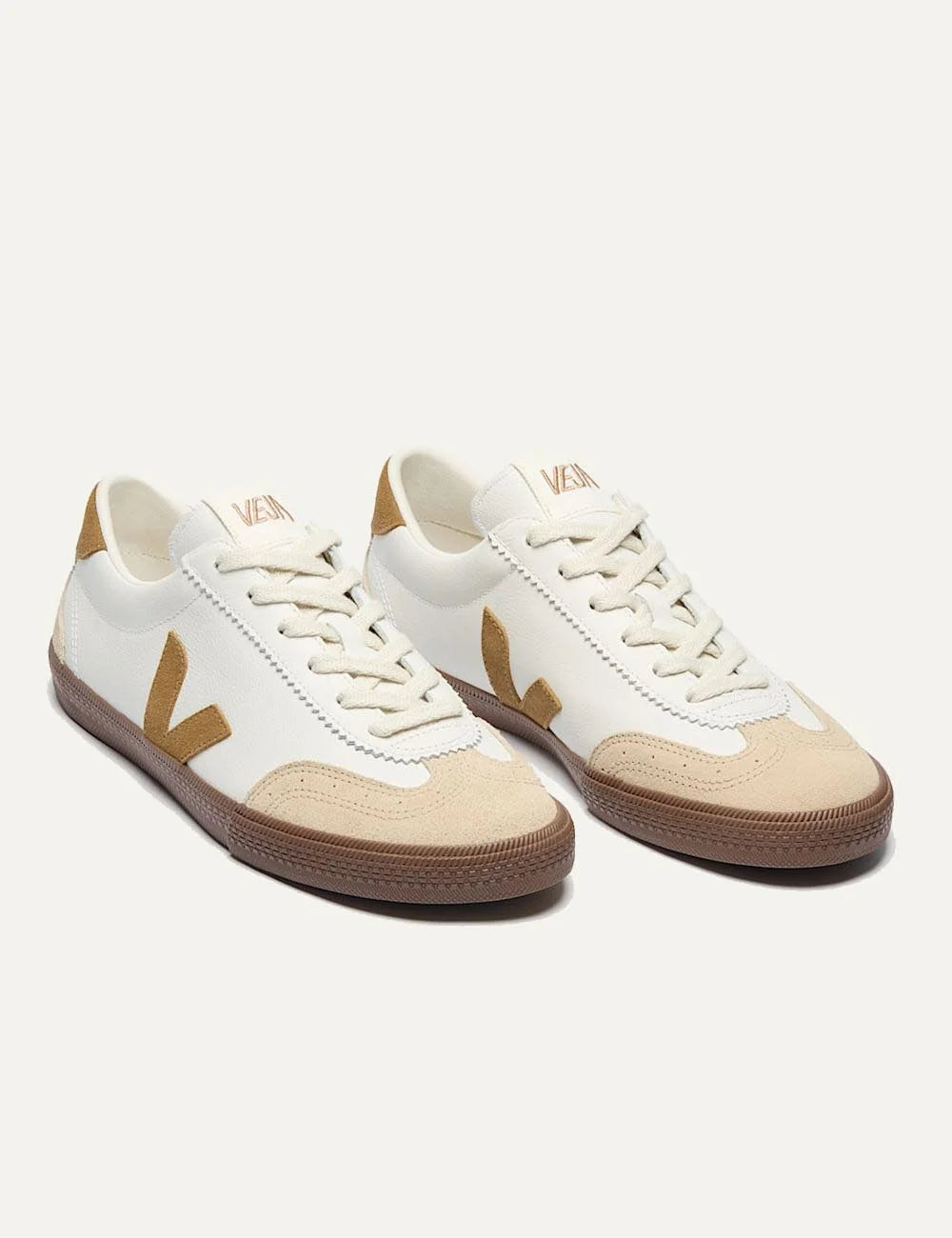 veja v-90 leather sneakers white brown gum front view