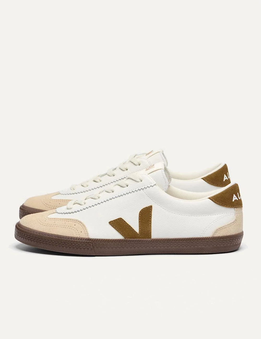 veja v-90 leather sneakers white brown gum profile view