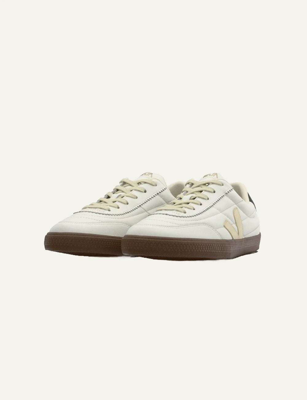 Veja Panenka leather white black bark me gum sole angled view