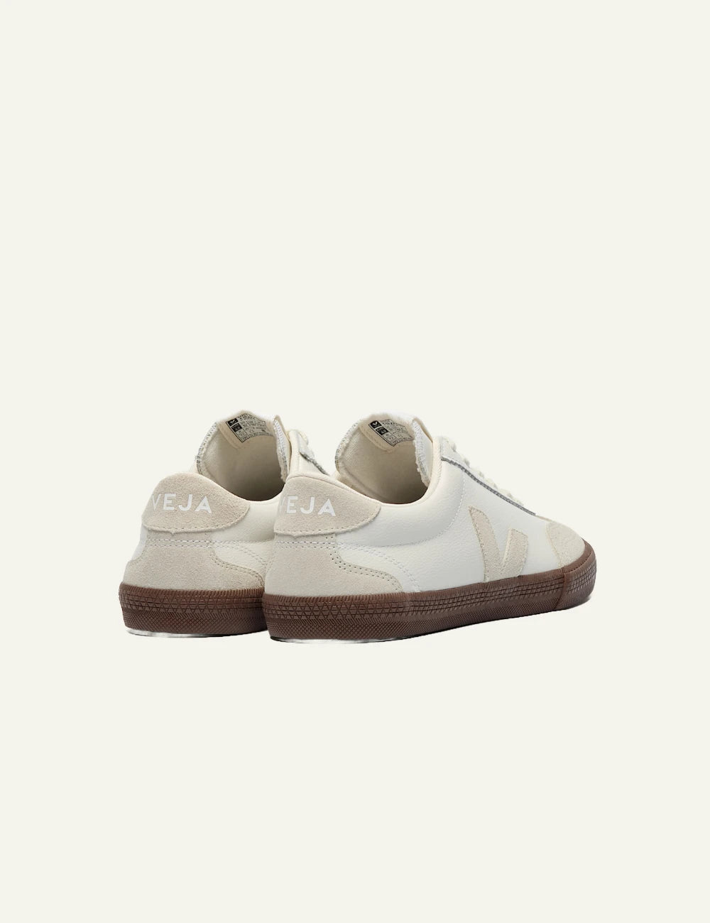 veja volley organic leather sneakers white with gum sole back view