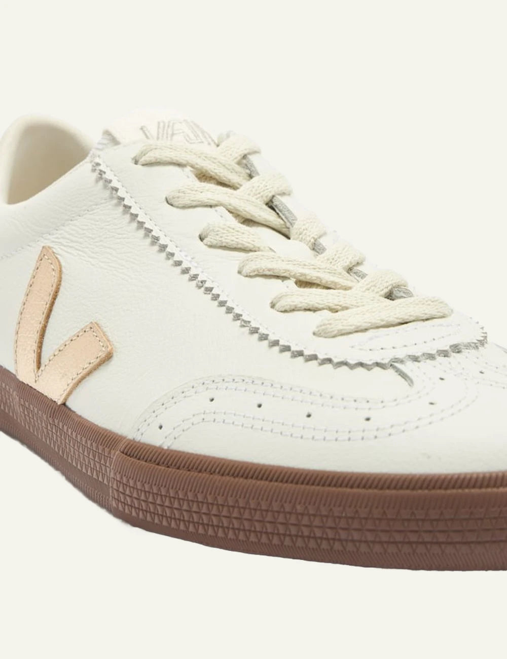 Veja Volley sneakers white beige V logo gum sole side detail view