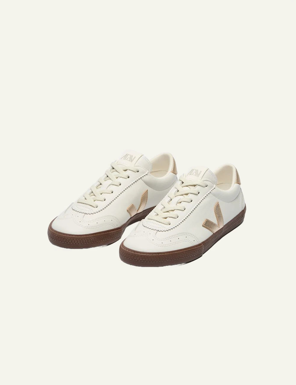 Veja Volley sneakers white beige V logo gum sole angled view