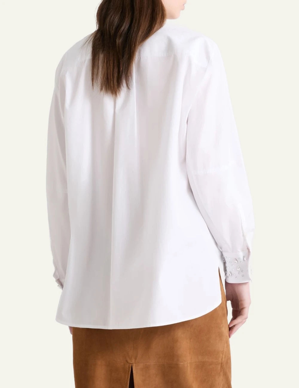 White Long Sleeve Shirt With Embellished Cuffs back