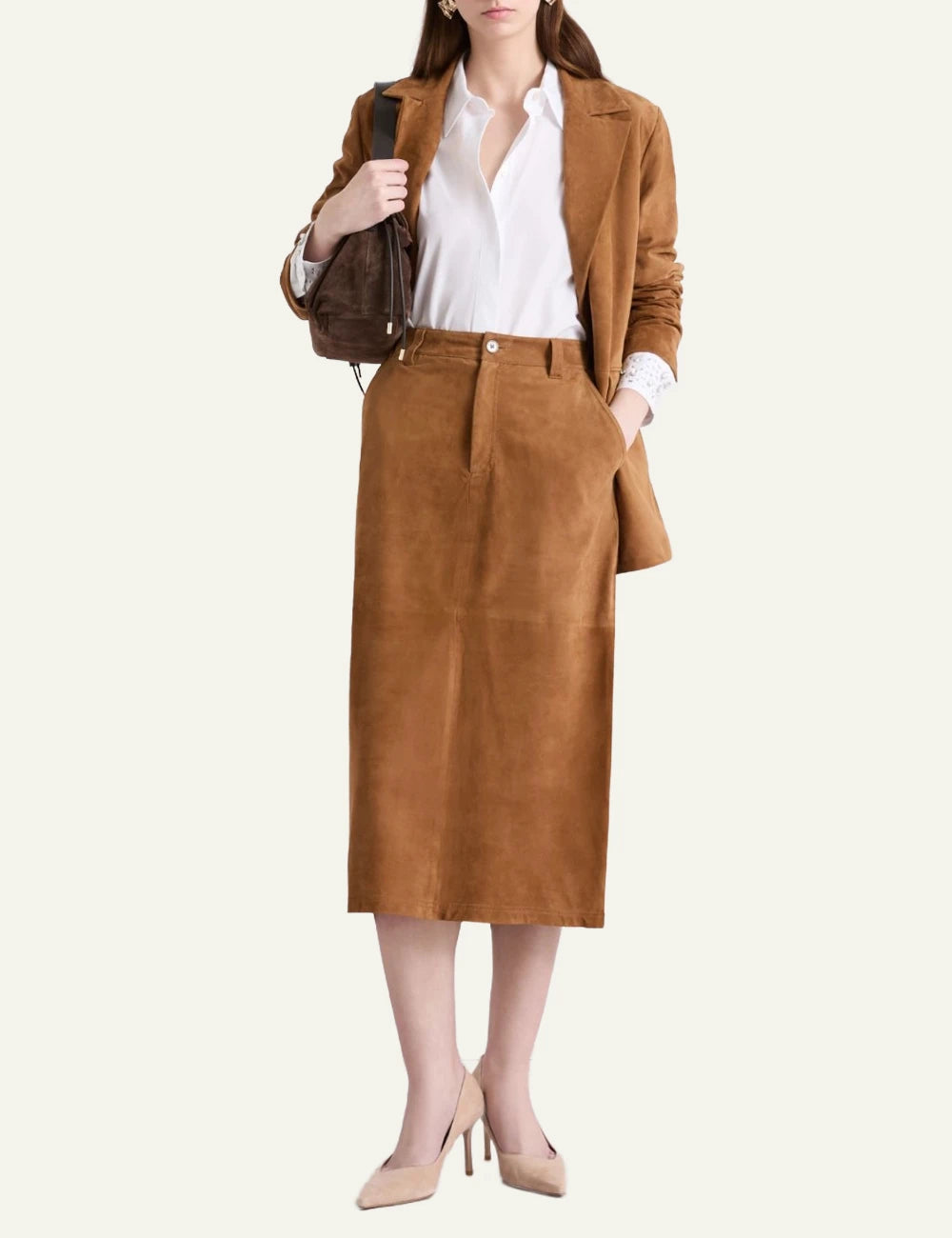 White Long Sleeve Shirt With Embellished Cuffs Front Full body