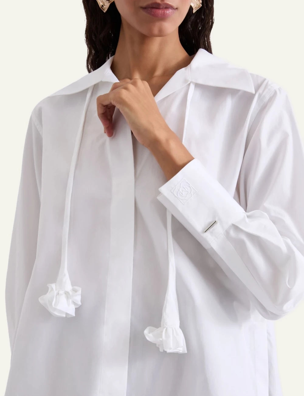 White Longline Shirt With Tie Detail Front detail