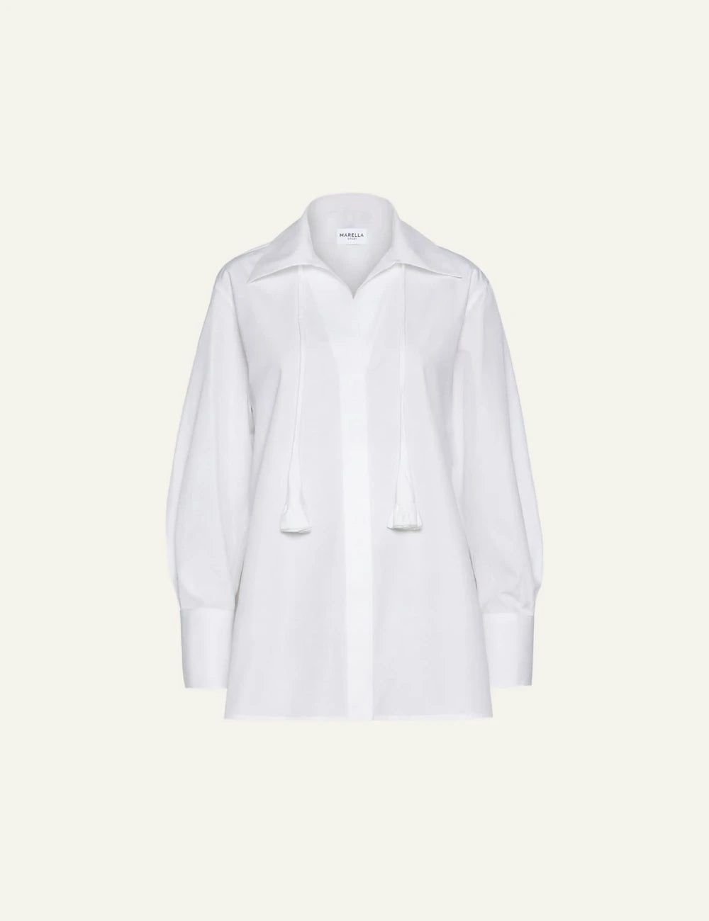 White Longline Shirt With Tie Detail Front Flat