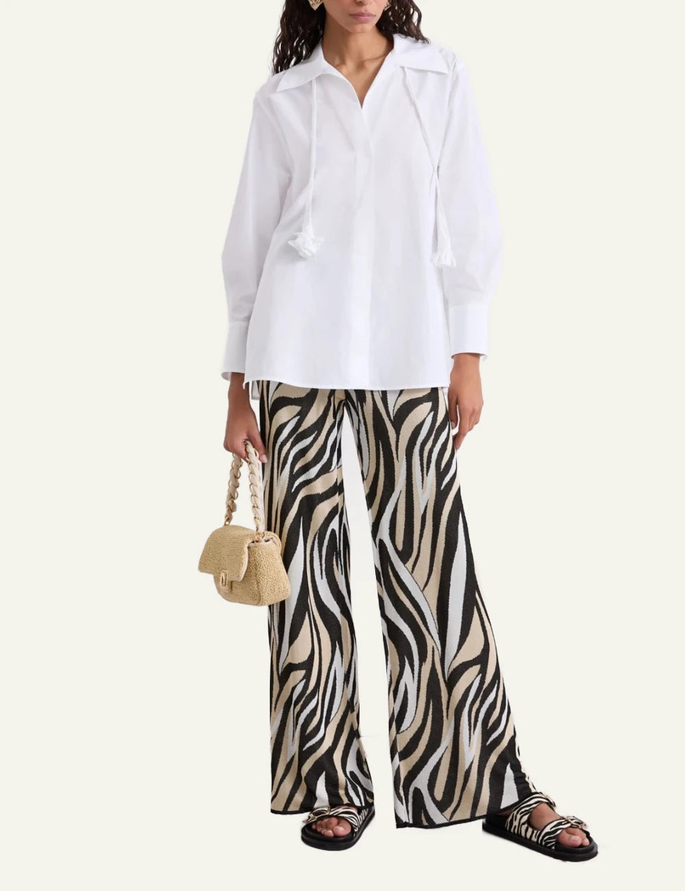 White Longline Shirt With Tie Detail Front Full body