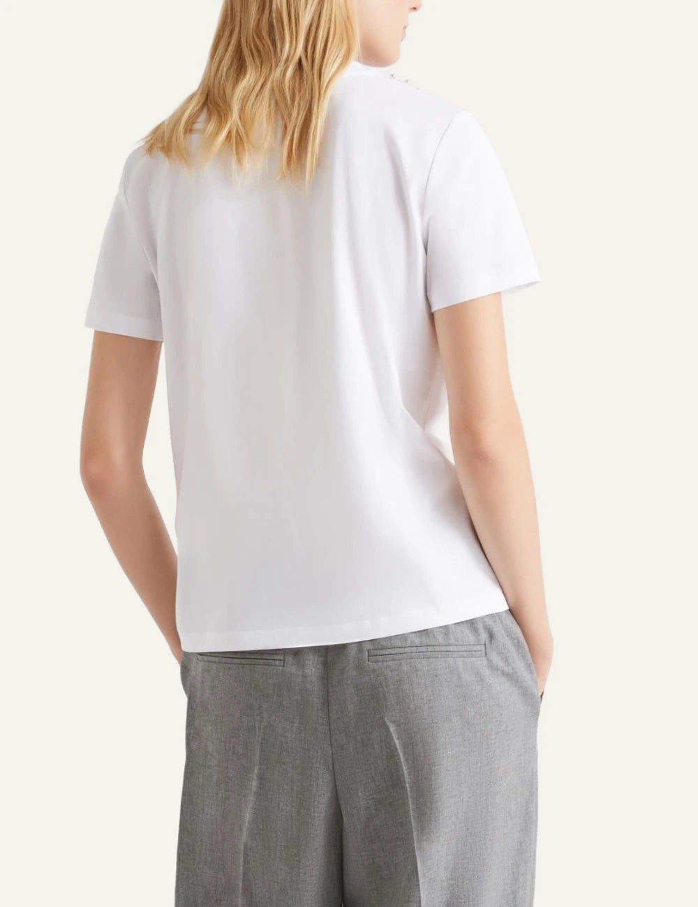 White Short Sleeve T-Shirt With Embellished Jewel Neckline back