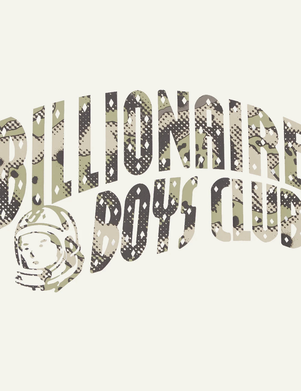 White T-Shirt With Billionaire Boys Club Camo Logo Print Front Details View