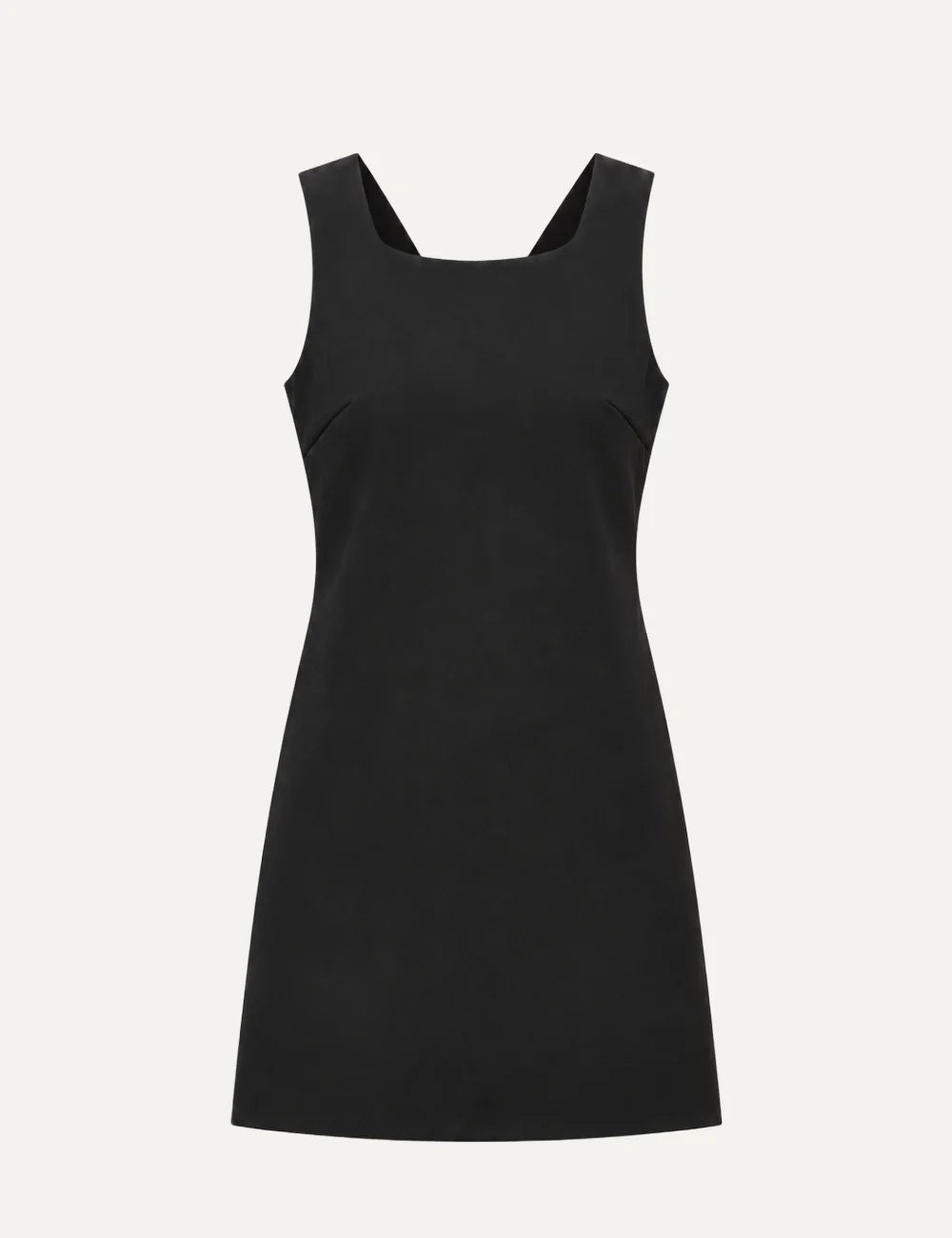 Women's Eleh black mini shift dress with deep V-back and oversized bow embellished with black rhinestones.