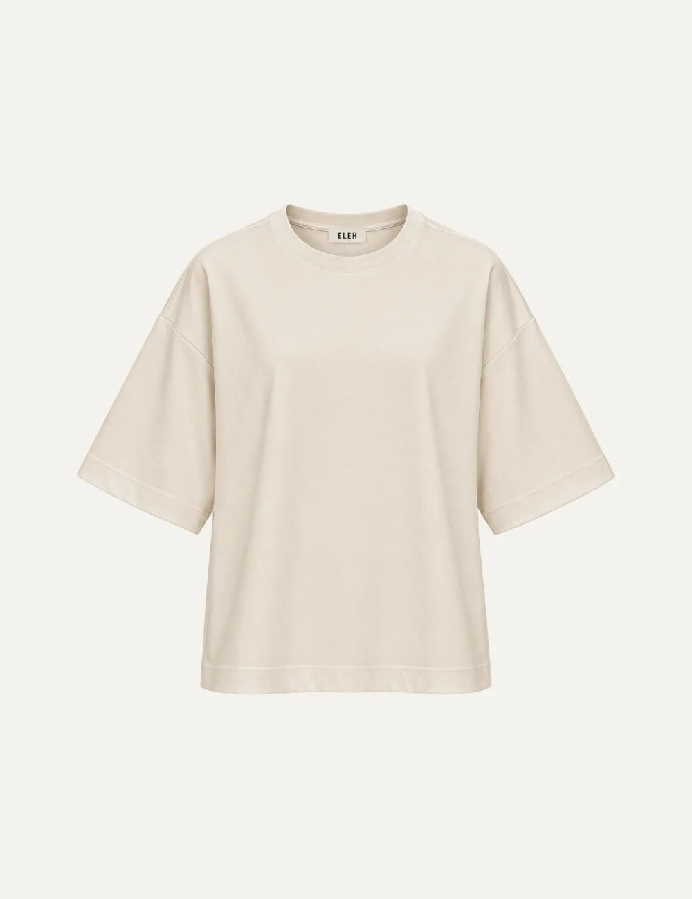 Women's Eleh ecru oversized T-shirt with crew neck, wide short sleeves, dropped shoulders and inverted back pleat.
