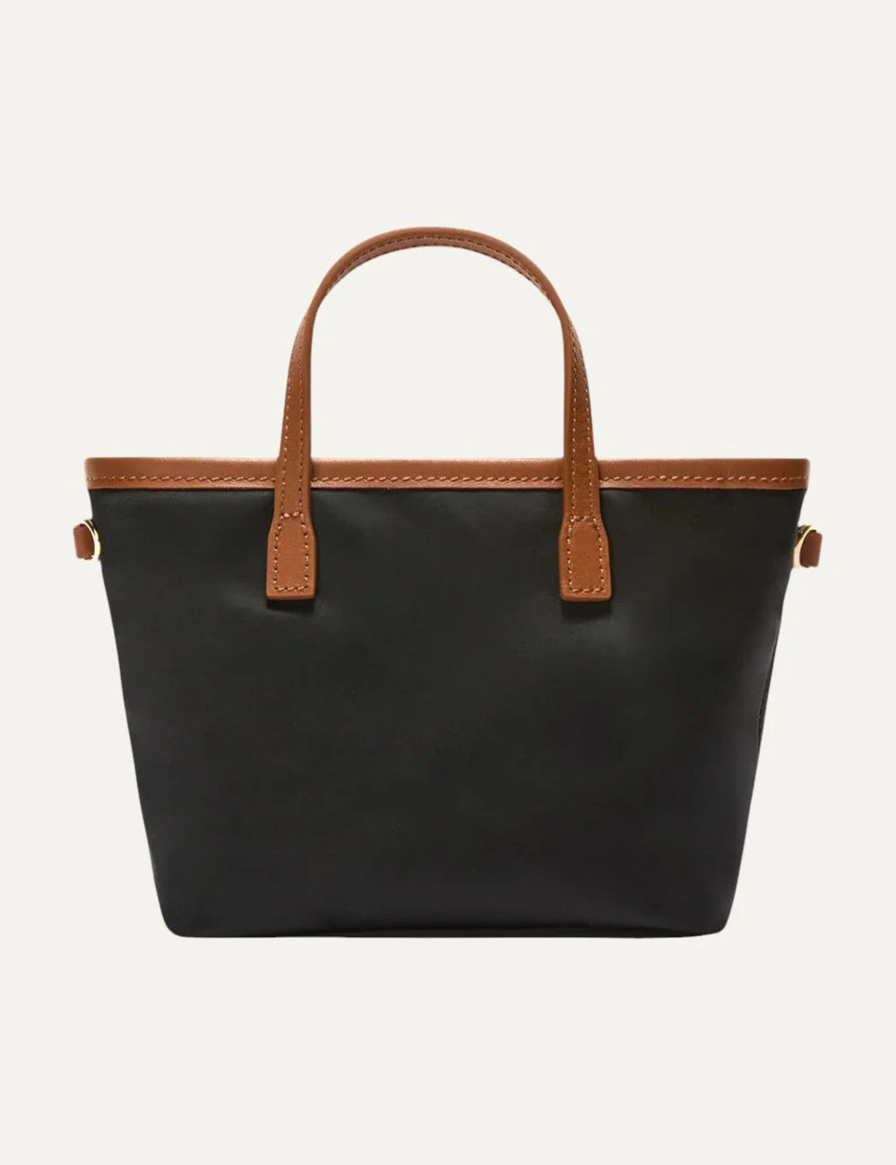 Women's MC2 Saint Barth black nylon mini tote bag with brown handles and embroidered front logo back view