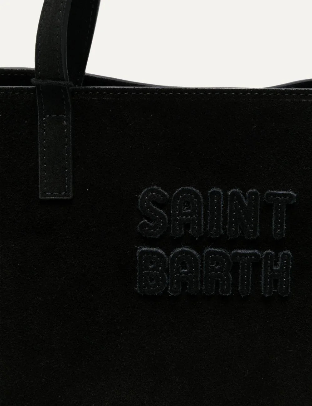 Women's MC2 Saint Barth black suede tote bag with embroidered front logo and dual handleslogo patch
