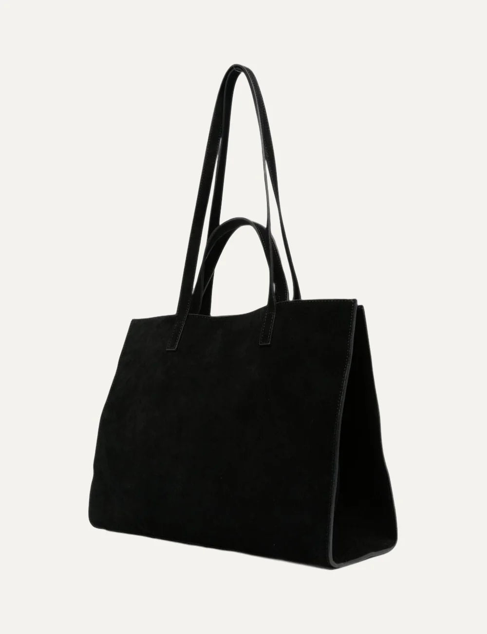 Women's MC2 Saint Barth black suede tote bag with embroidered front logo and dual handlesside view