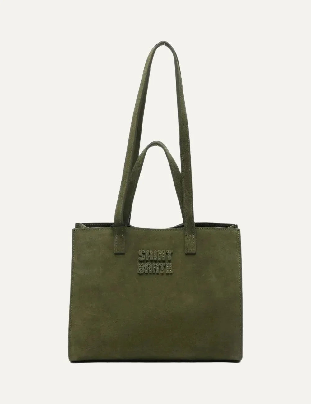 Women's MC2 Saint Barth khaki green leather tote bag with embroidered front logo and dual handles product shot