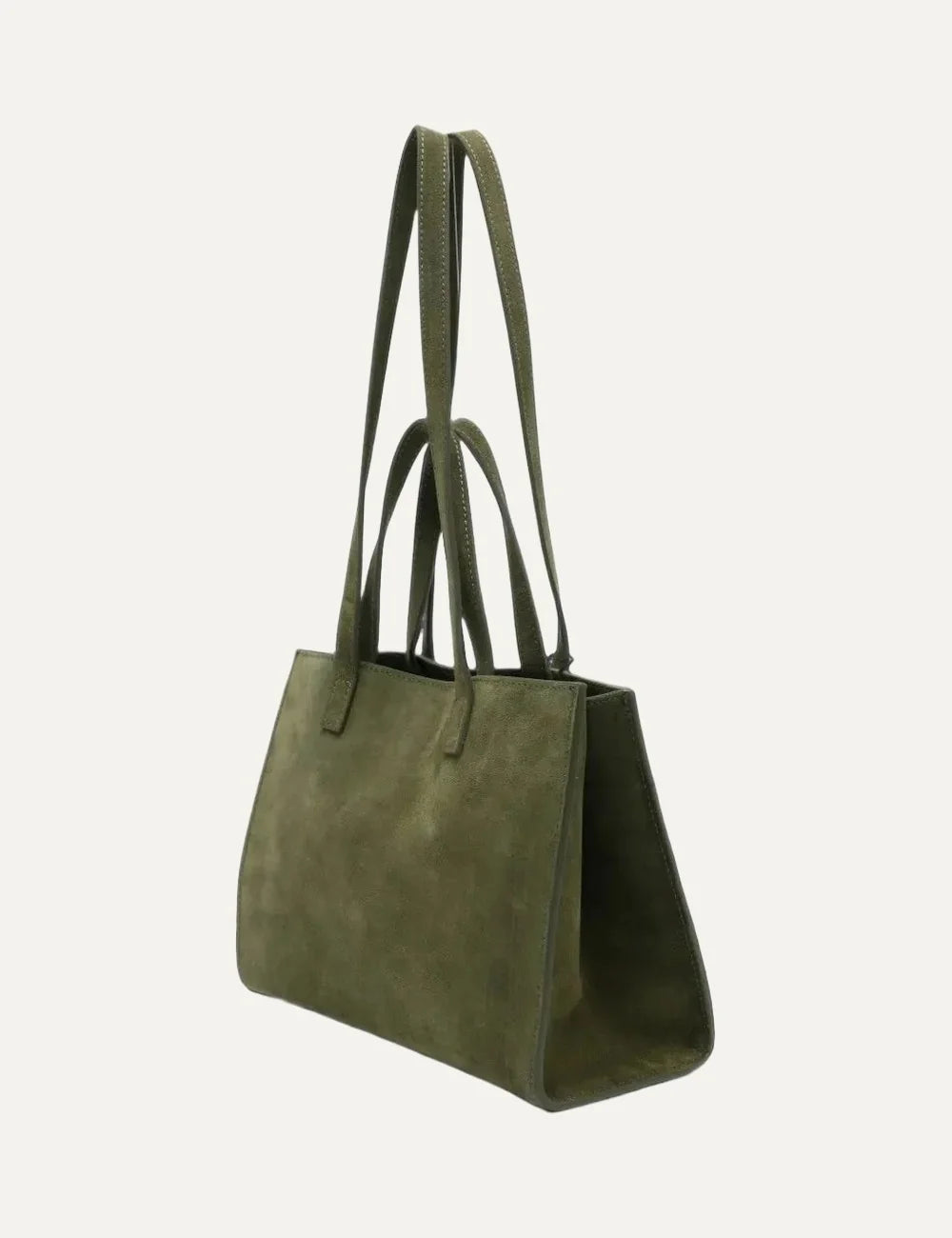 Women's MC2 Saint Barth khaki green leather tote bag with embroidered front logo and dual handles side view
