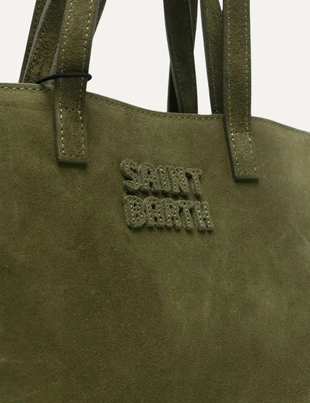 Women's MC2 Saint Barth khaki green leather tote bag with embroidered front logo and dual handleslogo view