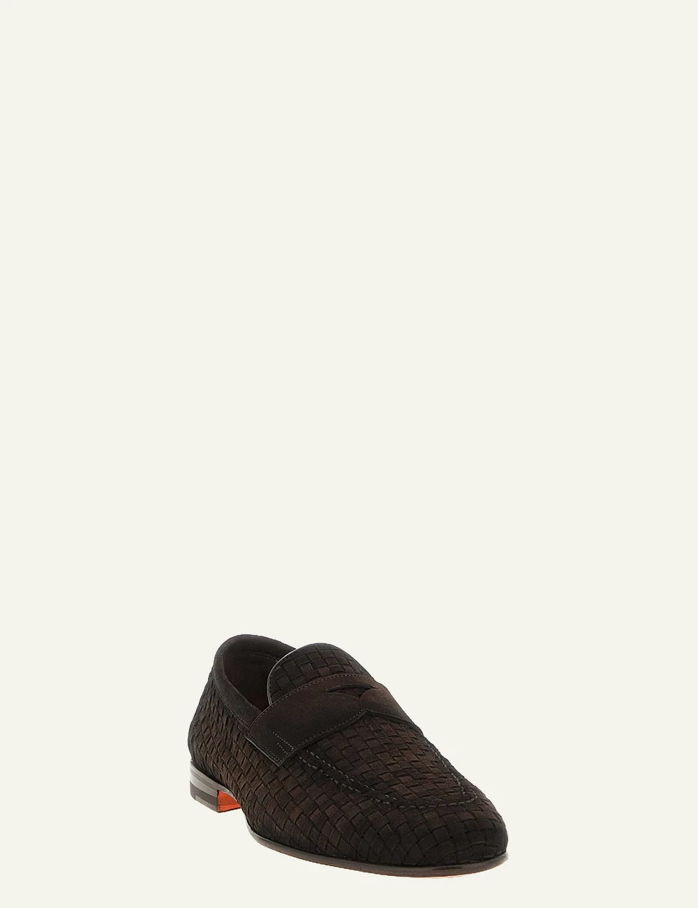 woven leather loafers black penny loafer angled view