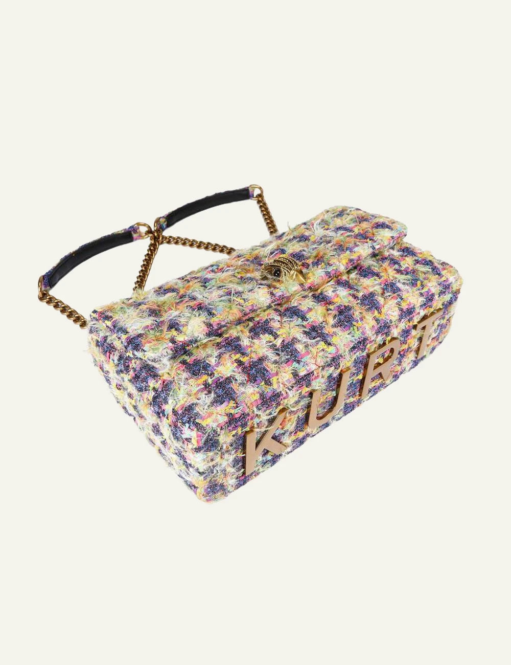 Kurt Geiger Kensington XXL multicolor tweed bag flat bottom view