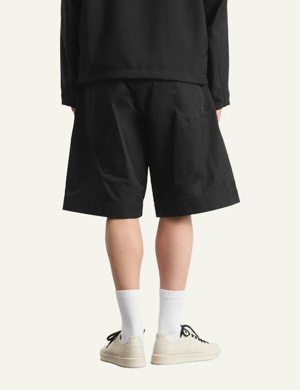 Y-3 black cargo shorts lightweight tech fabric back view