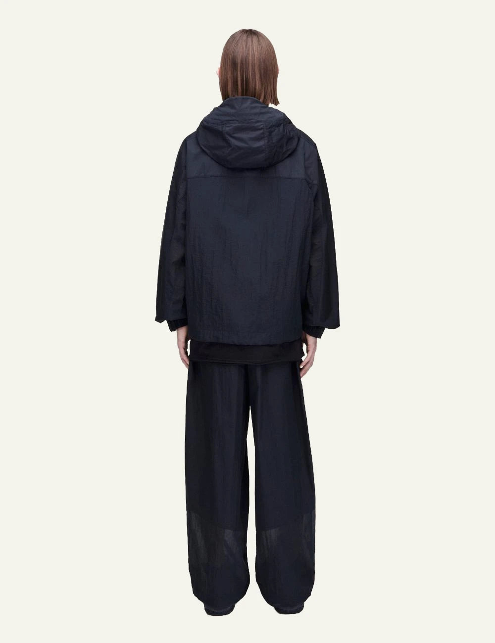 Y-3 black field jacket hooded zip back view
