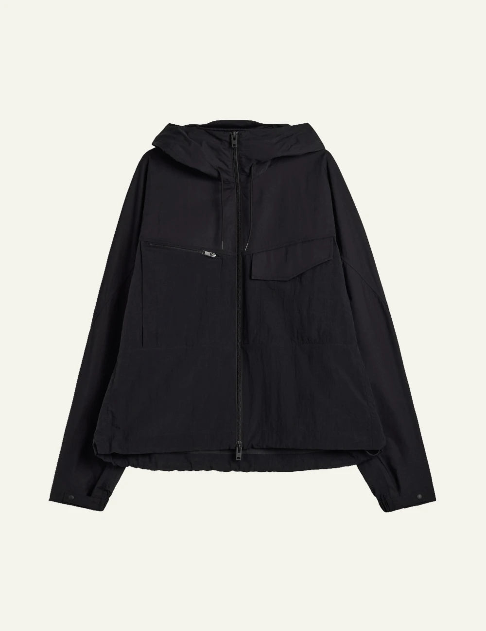 Y-3 black field jacket hooded zip front flat view