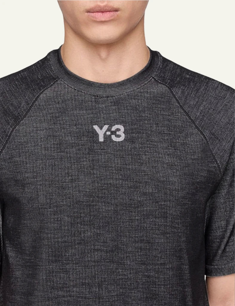 Y-3 black melange t-shirt logo detail view