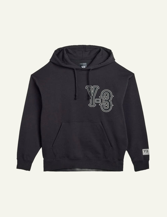 Y-3 Elite 5 hoodie black logo graphic front flat view