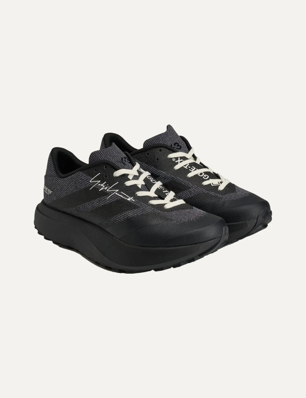 Unisex Y-3 EVO SL ATR GTX black sneakers with textile and synthetic upper, GORE-TEX Invisible Fit, LightstrikePro cushioning, rubber outsole and Yohji Yamamoto signature angled