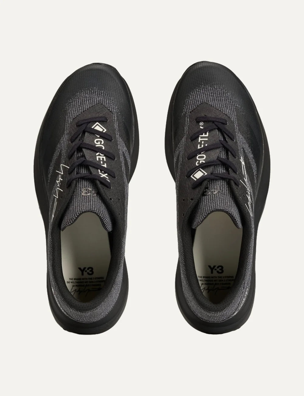 Unisex Y-3 EVO SL ATR GTX black sneakers with textile and synthetic upper, GORE-TEX Invisible Fit, LightstrikePro cushioning, rubber outsole and Yohji Yamamoto signature top