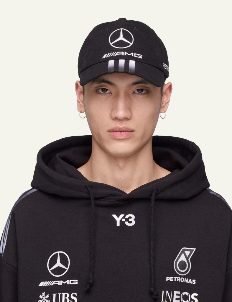 Y-3 Mercedes AMG Petronas cap black logo model view