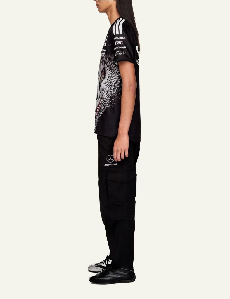 Y-3 Mercedes AMG Petronas jersey wolf graphic black side model view