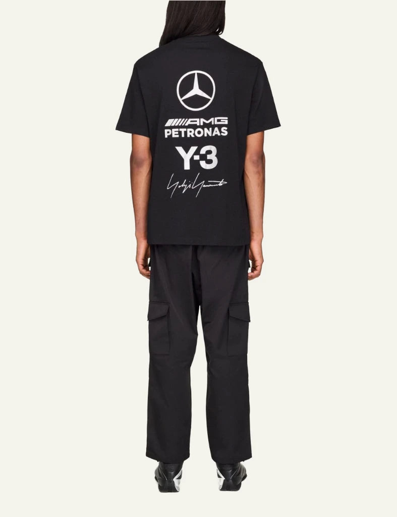 Y-3 Mercedes Logo Stack tee black short sleeve crewneck back model view