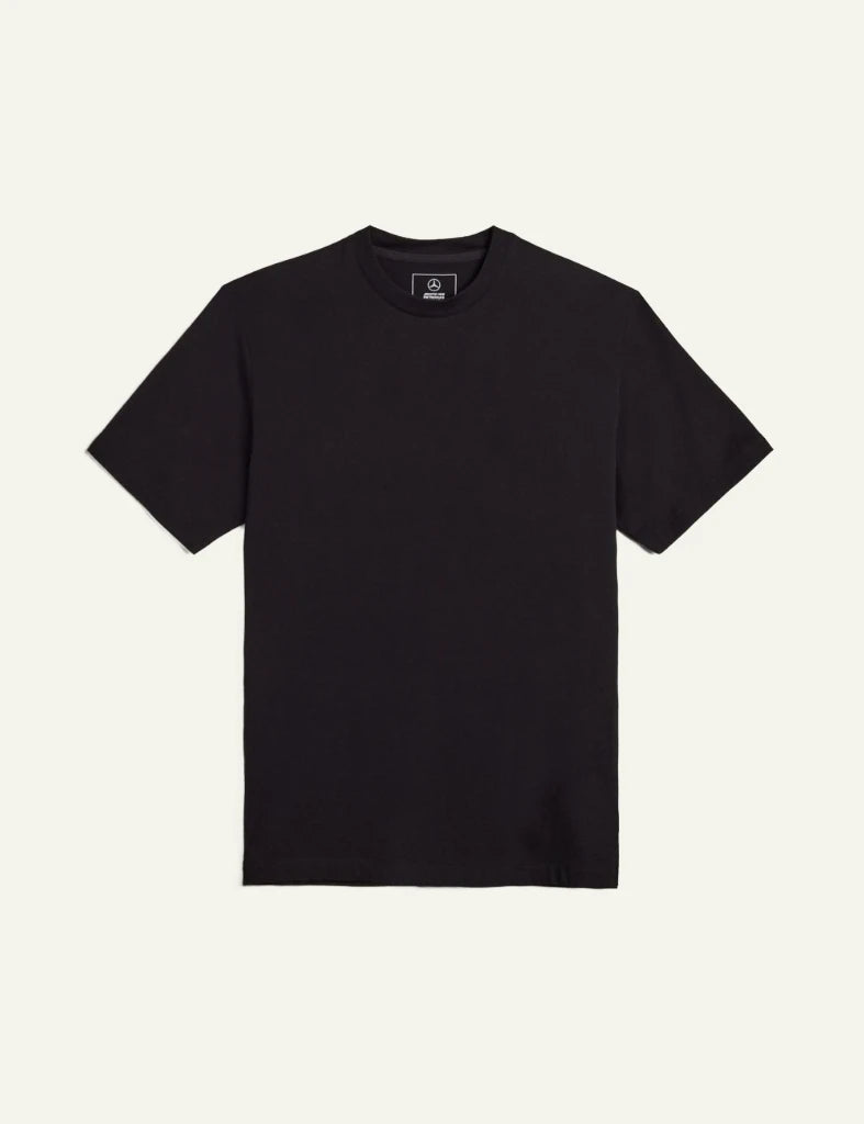Y-3 Mercedes Logo Stack tee black short sleeve crewneck front flat view