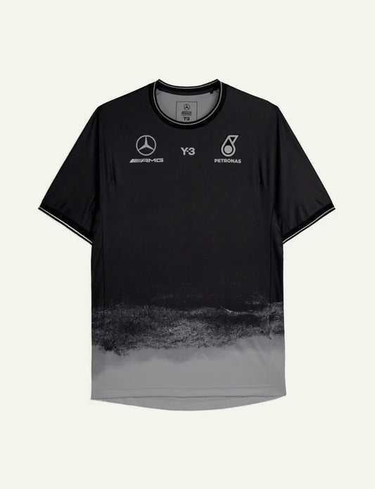Y-3 Mercedes mechanics jersey black gradient short sleeve front flat view