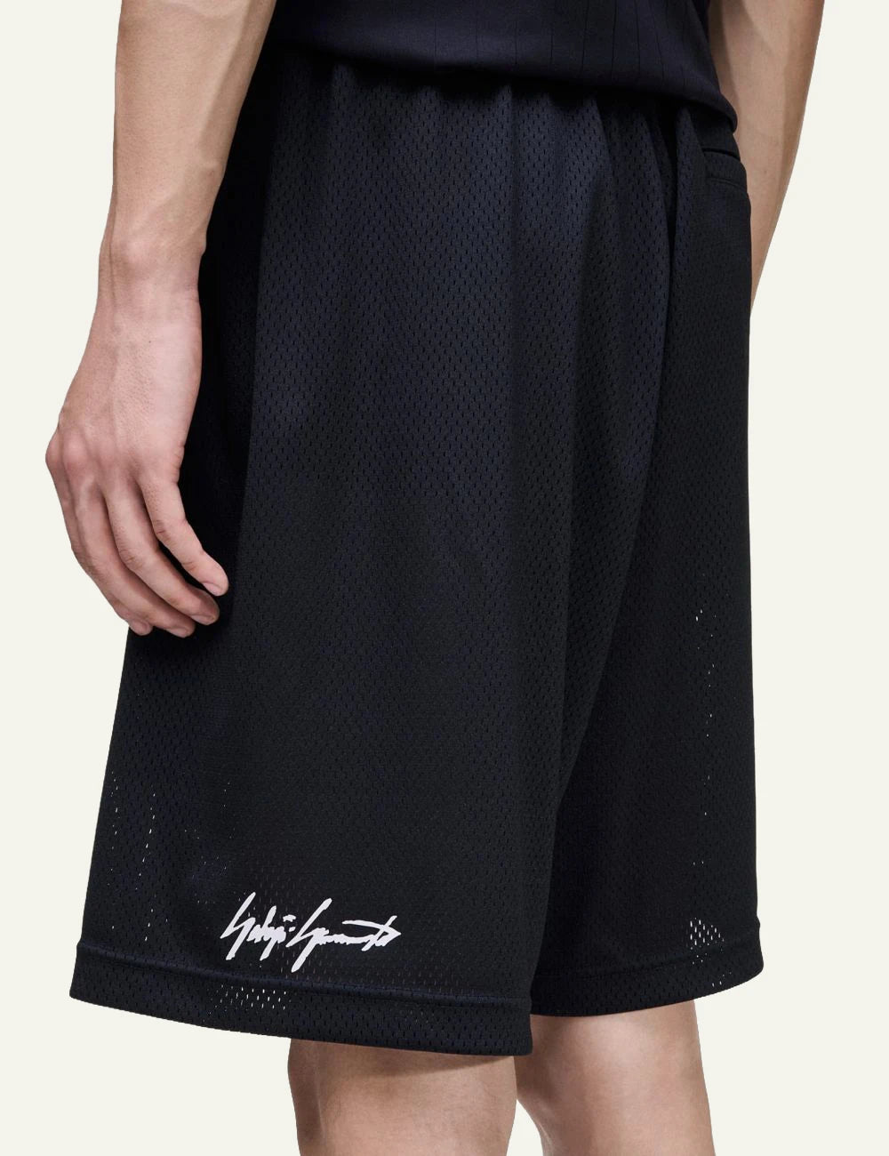 Y-3 mesh shorts black athletic style back detail view