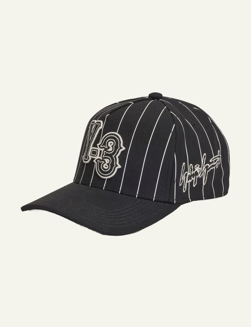 Y-3 Pinstripe cap black baseball hat embroidered logo side view
