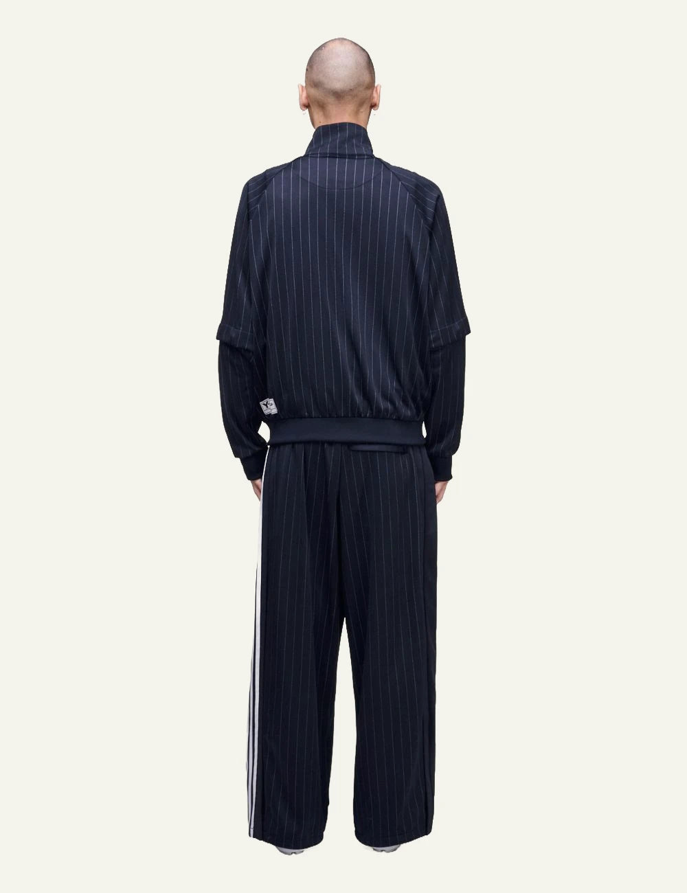 Y-3 pinstripe track jacket black three stripes zip back view