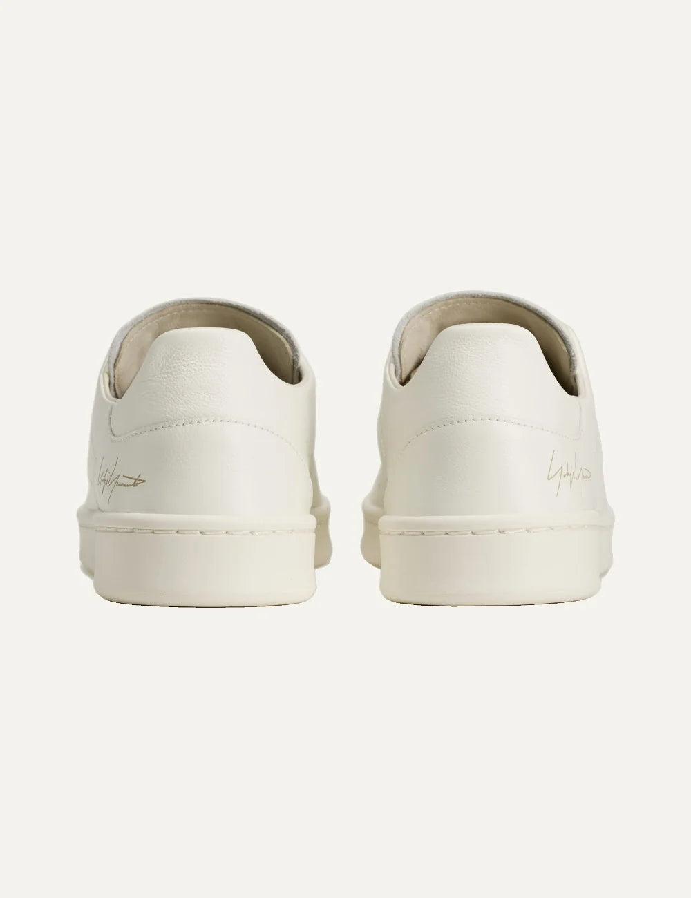 Y-3 men's off-white leather sneakers with Yohji Yamamoto signature back